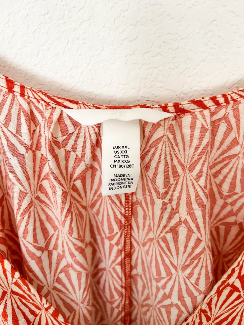H&M Orange Print A-Line Mini Dress XXL Balloon Sleeve V-Neck Loose Fit - Picture 6 of 7